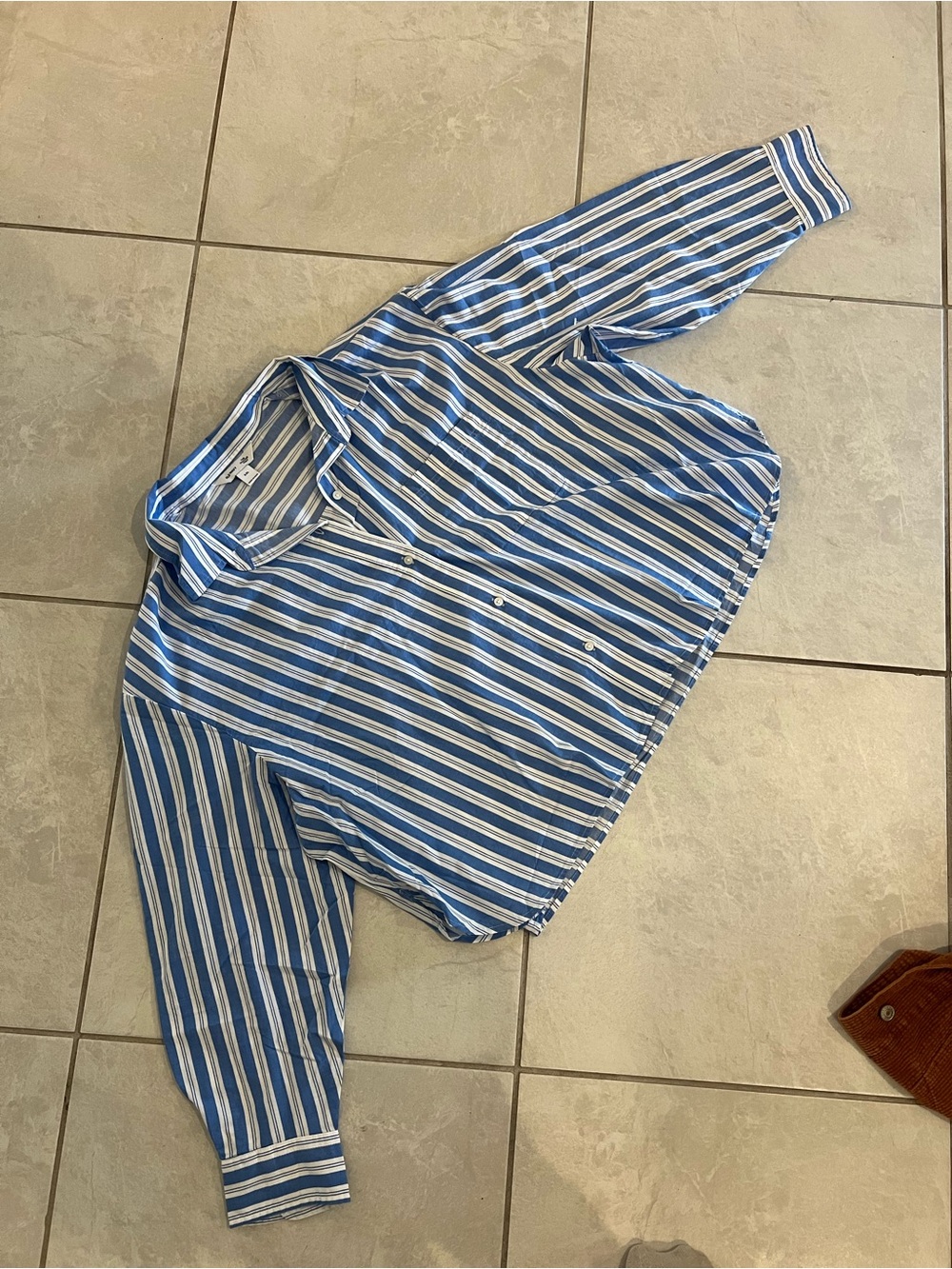 Old Navy Blue and White Striped Cropped Shirt